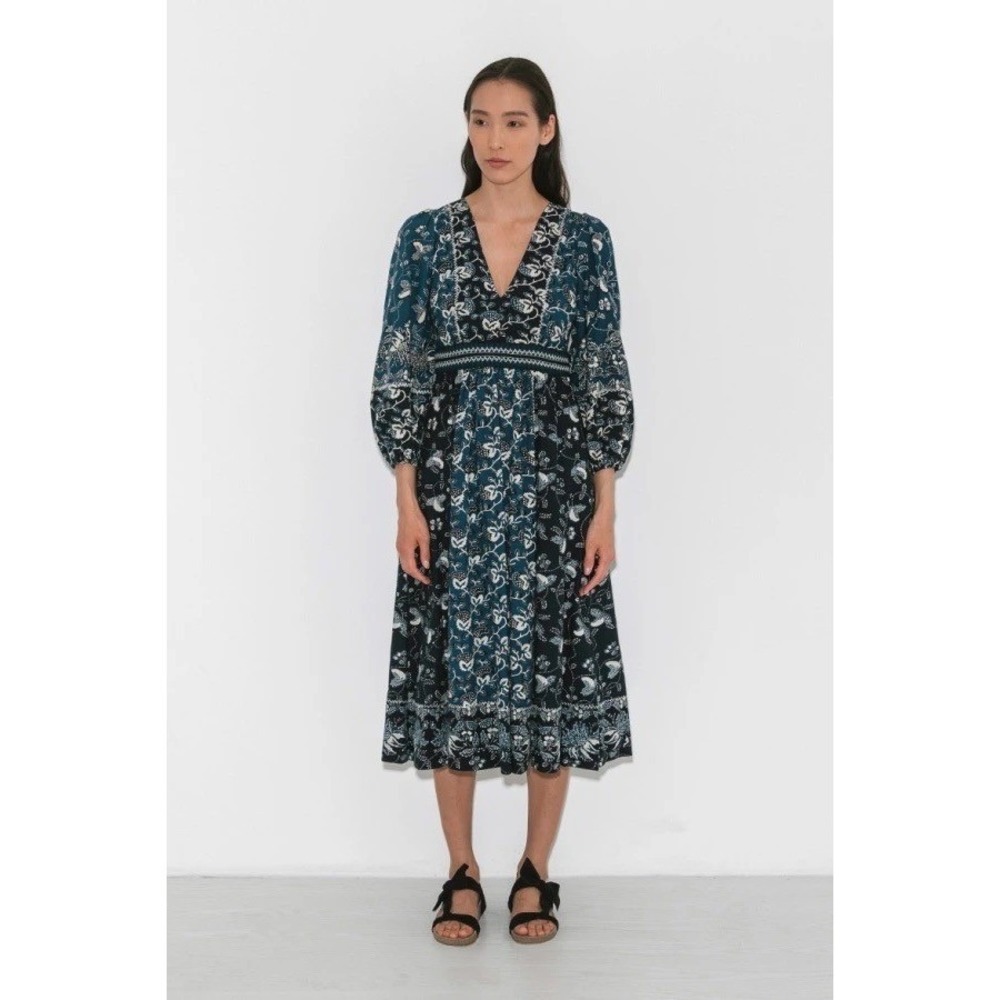 Ulla Johnson Iona Resort Dress Coastal Indigo Blue Romantic Puff Sleeve Midi‎ 4